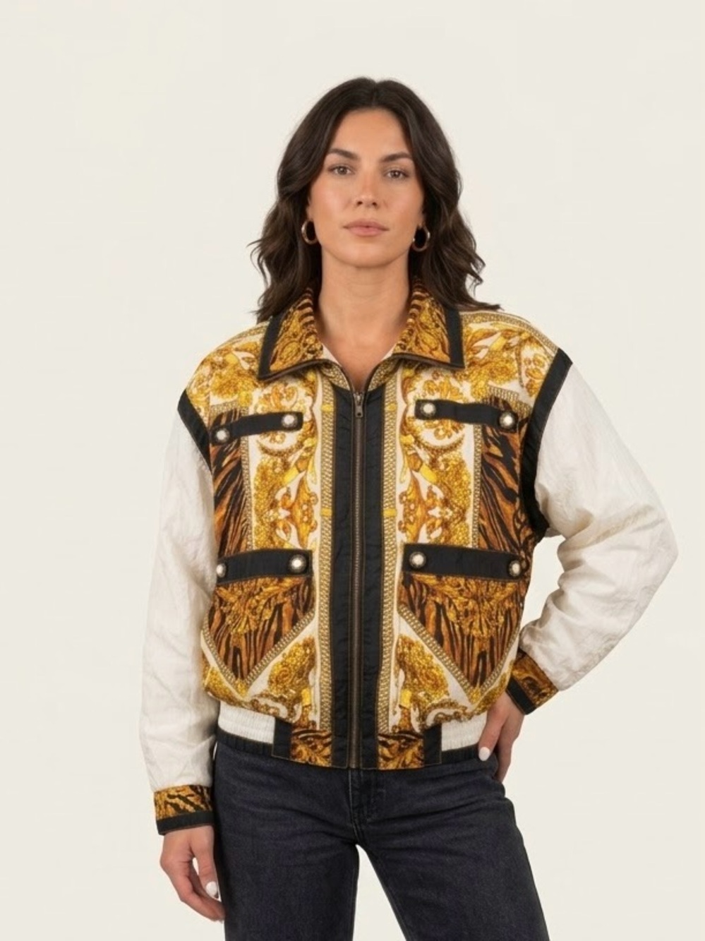 Vintage Giacca Sport 80s Baroque Tiger Zip Up Bomber Jacket Women's M Korea